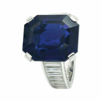 Cartier Ring Royal Blue Sapphire Emerald Cut and Diamonds